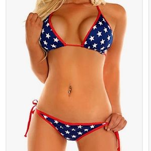 USA American flag stars bikini cheeky scrunch butt military wife micro ruched
